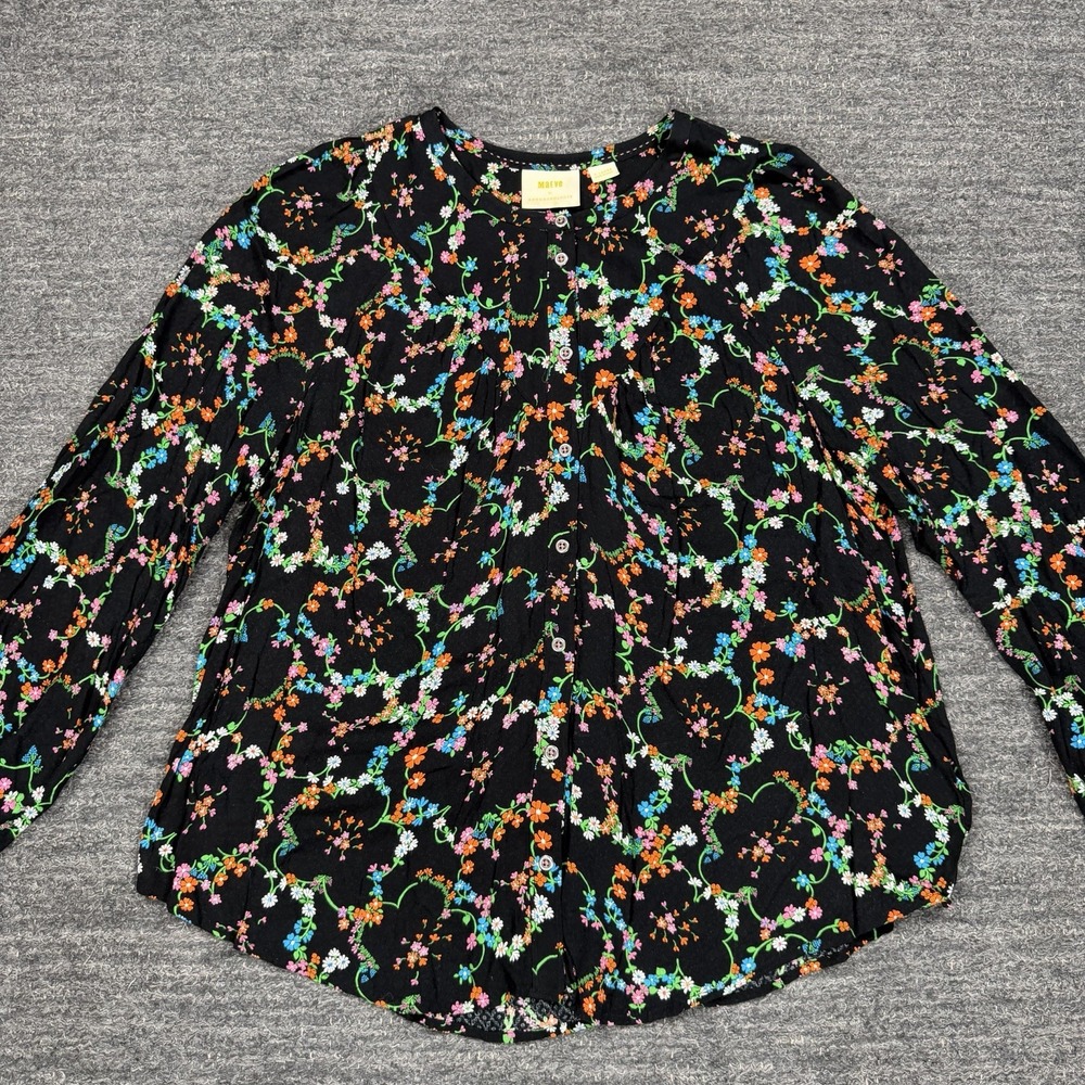 Maeve By Anthropologie XL Avignon Black Floral Long Sleeve Button Down Blouse